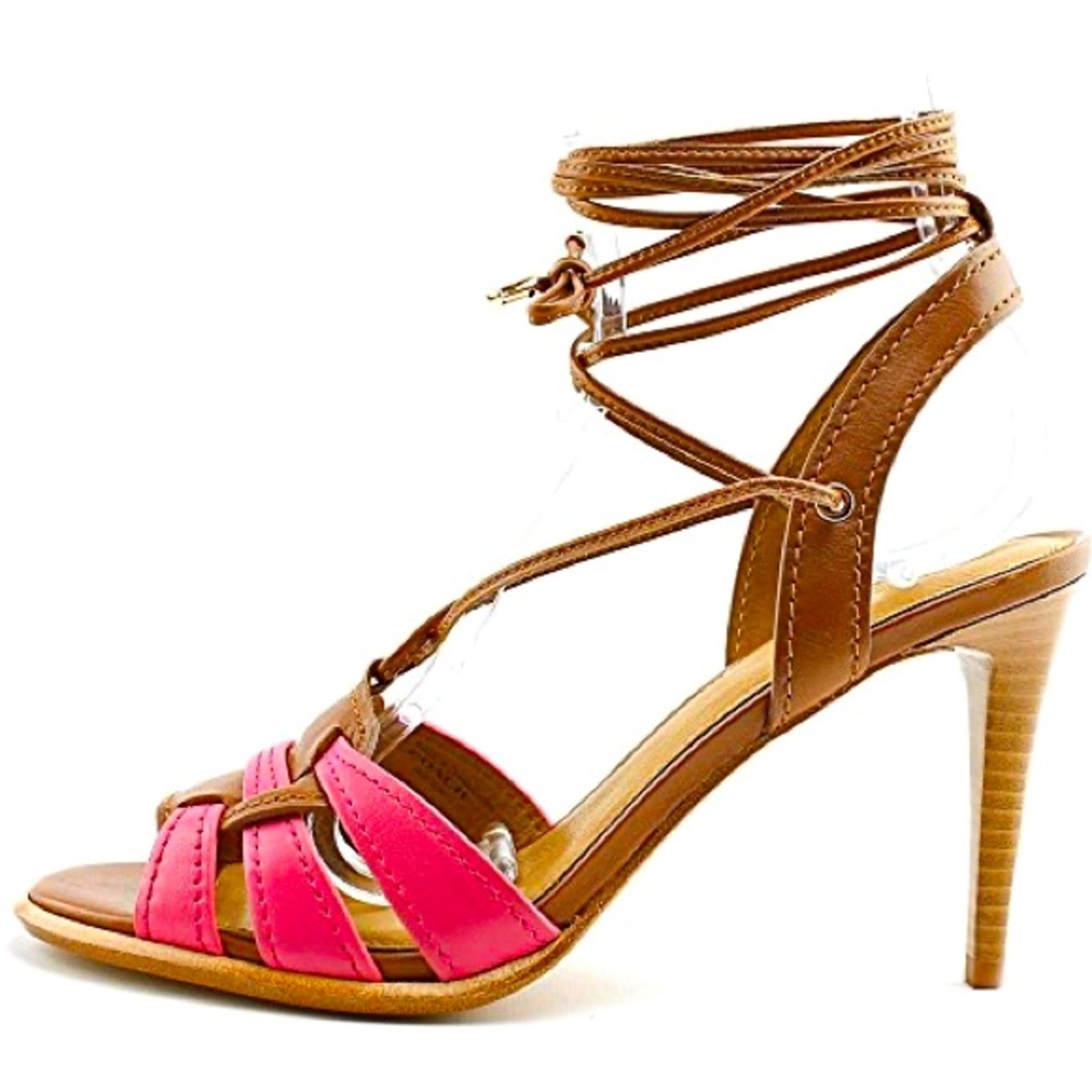 Coach NWB Designer Kiara Leather Pink Brown Lace Up Slingback Heel Sandal Size 5 - Picture 3 of 7